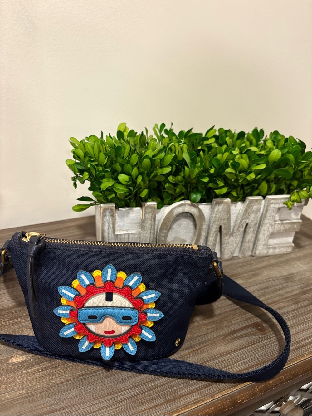 Tory Burch Navy Crossbody Bag with Colorful Sun Patch